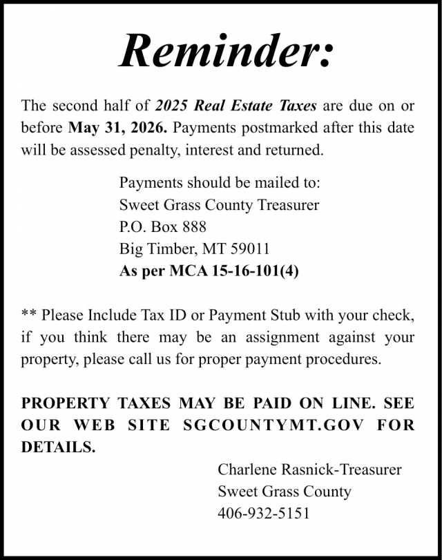 Reminder, Charlene Rasnick - Sweet Grass County
