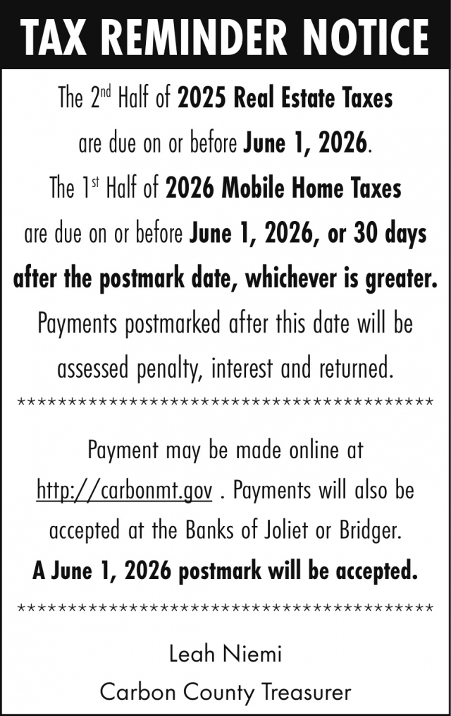 Tax Reminder Notice, Carbon County