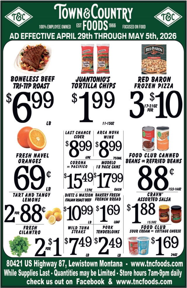 Boneless Beef Tri-Tip Roast, Town & Country Foods - Lewiston, Lewistown, MT