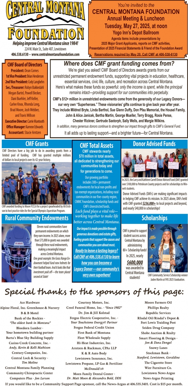 CMF Board of Directors, Central Montana Foundation, Lewistown, MT