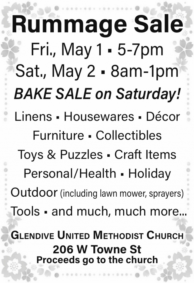 Rummage Sale, Glendive United Methodist Church, Glendive, MT