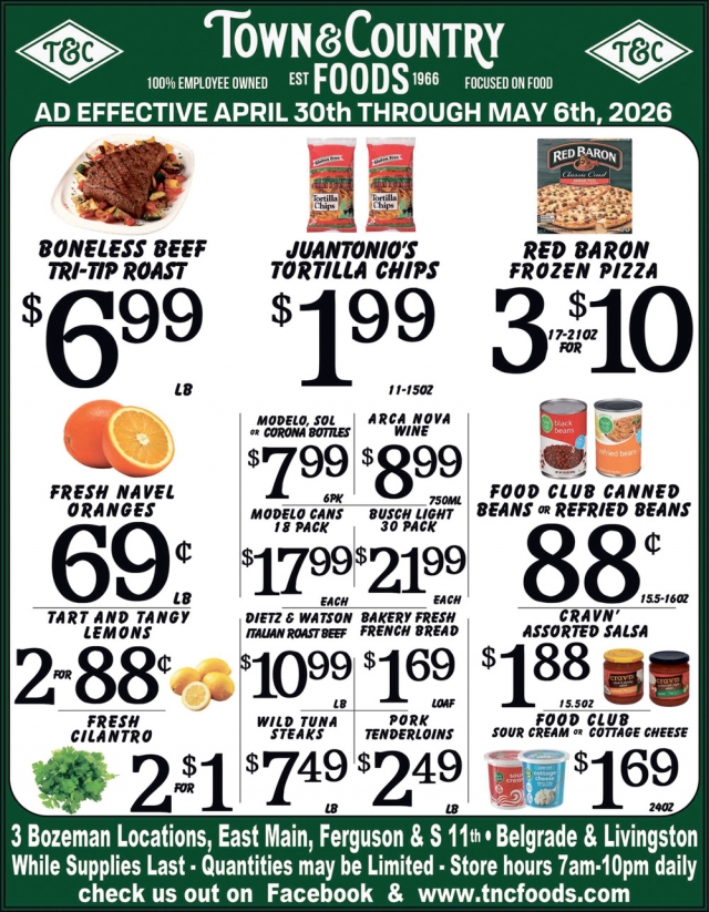 Boneless Beef Tri-Tip Roast, Town & Country Foods - Bozeman, Bozeman, MT