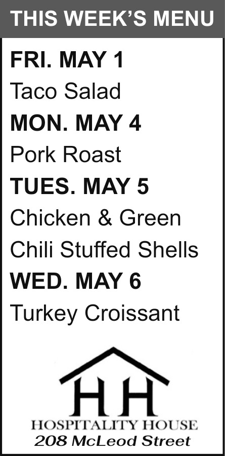 This Week's Menu, Hospitality House, Big Timber, MT