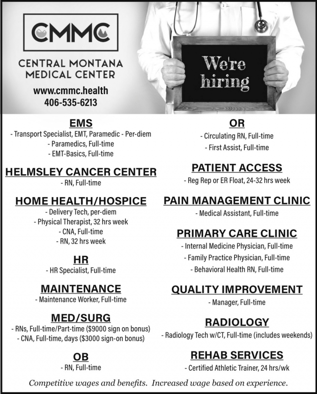 We're Hiring, Central Montana Medical Center, Lewistown, MT