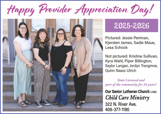 Happy Provider Appreciation Day!, Our Savior Lutheran Church Glendive, Glendive, MT