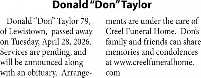 Donald Taylor, Obituaries, Glendive, MT