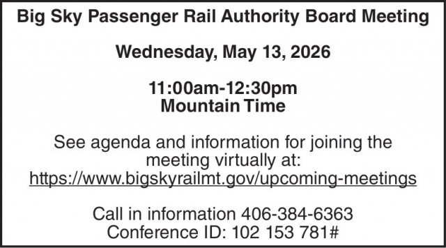 Meeting, Big Sky Passenger Rail Authority Board Meeting (May 13, 2026)