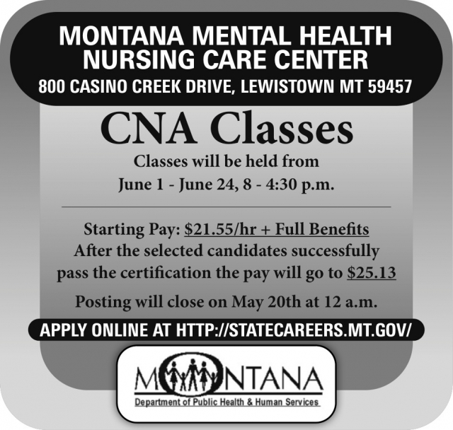 CNA Classes, Montana Mental Health Nursing Care Center, Lewistown, MT