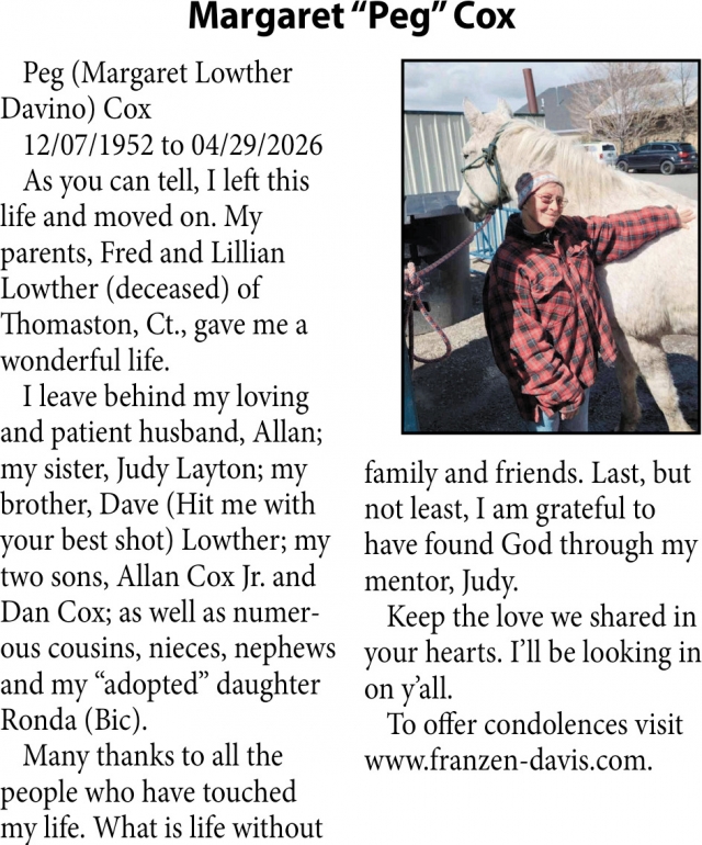 Margaret Cox, Obituaries, Glendive, MT
