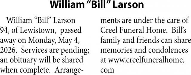 William Larson, Obituaries, Glendive, MT