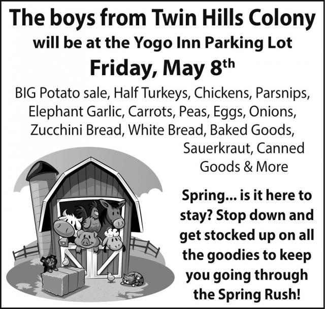BIG Potato Sale, Twin Hills Colony at The Yogo Inn Parking Lot (April 5, 2024), Lewistown, MT