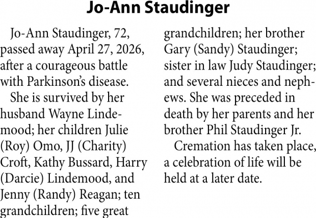 Jo-Ann Staudinger, Obituaries, Glendive, MT