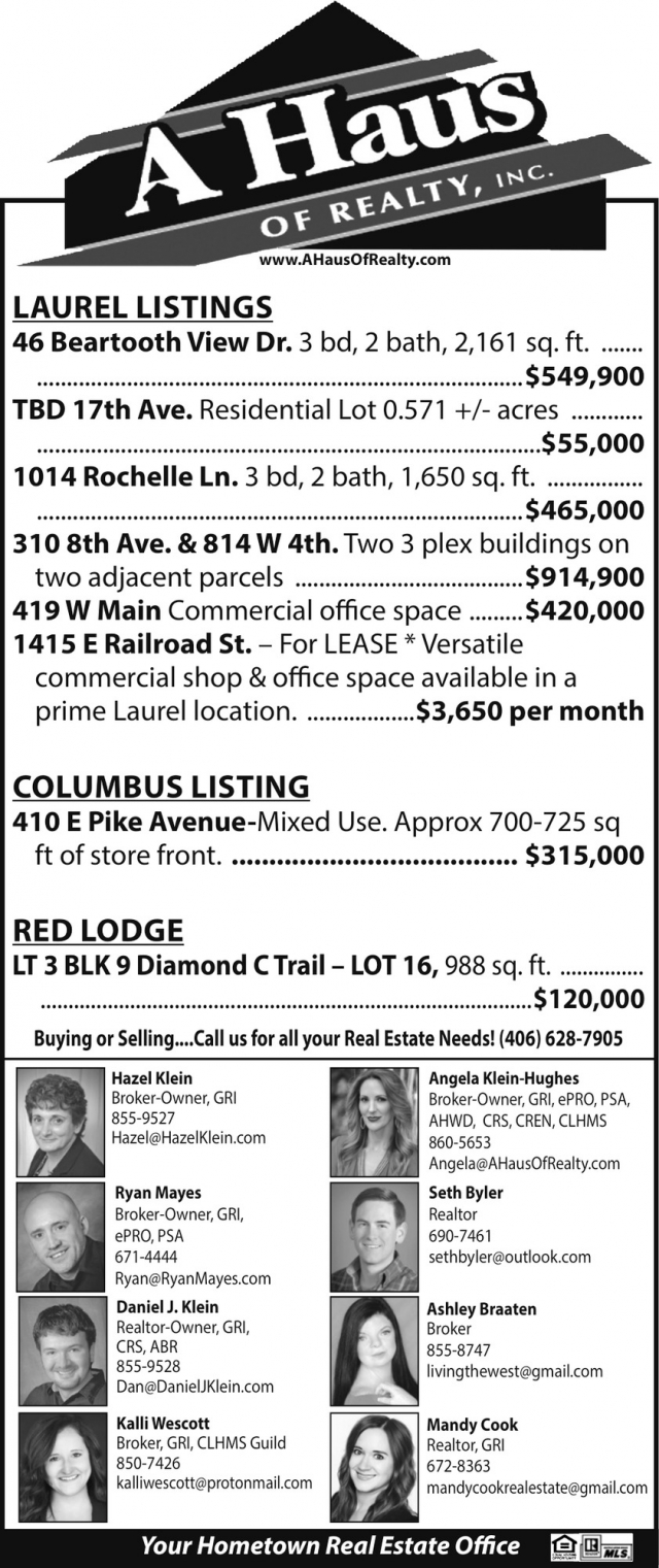 Laurel Listings, A Haus of Realty, Inc., Laurel, MT
