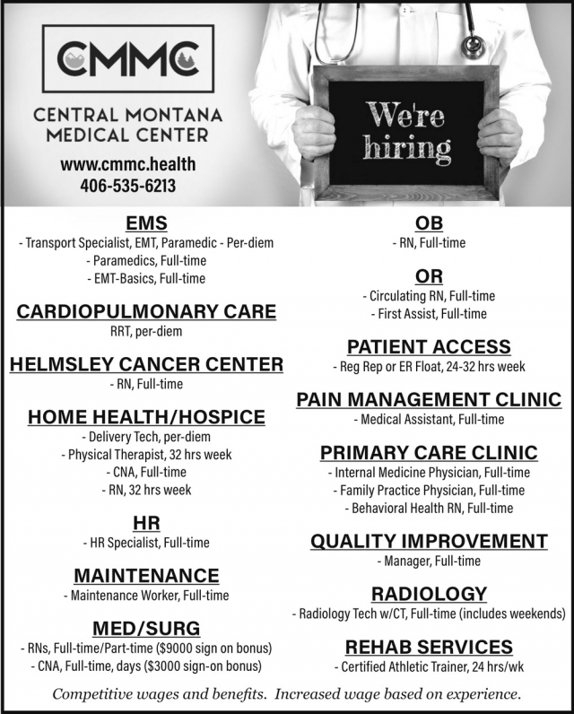 We're Hiring, Central Montana Medical Center, Lewistown, MT