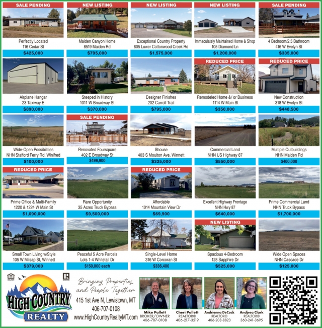 Real Estate Properties, High Country Realty, Lewistown, MT