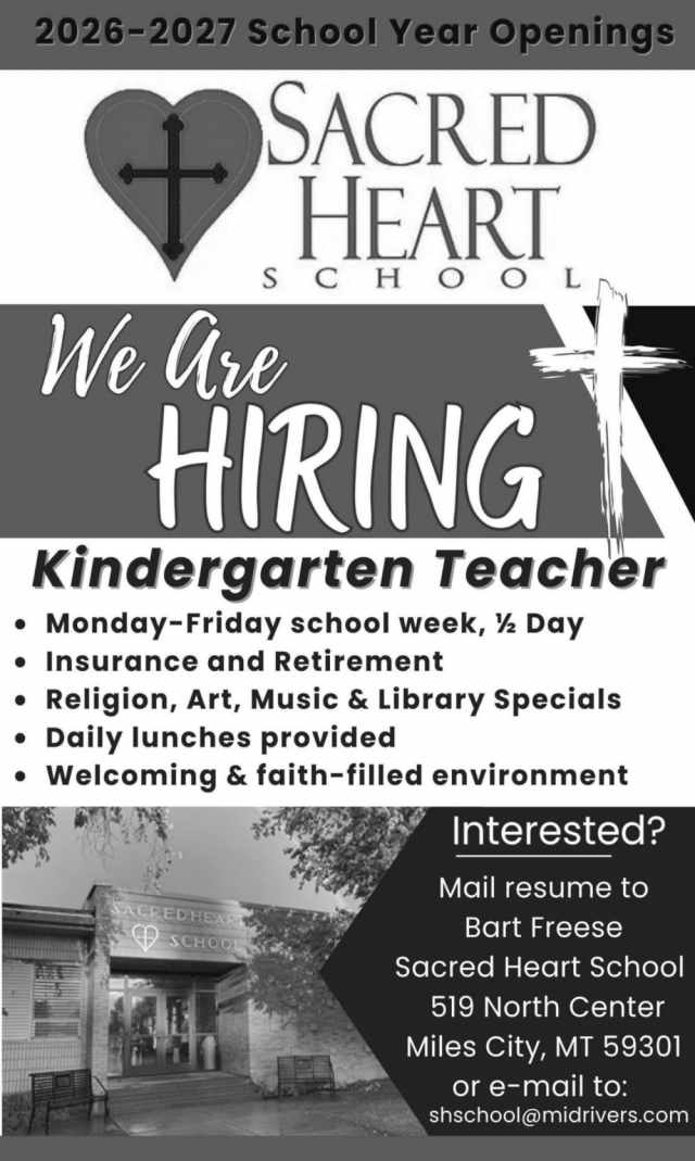 2026-2027 School Year Openings, Sacred Heart School