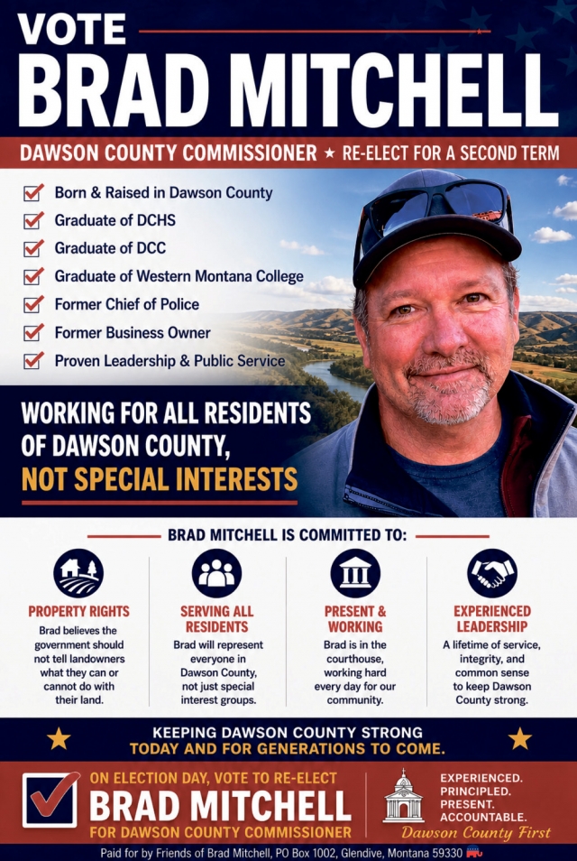 Vote Brad Mitchell, Brad Mitchell Dawson County Commissioner District 1, Glendive, MT