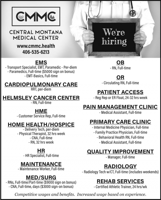 We're Hiring, Central Montana Medical Center, Lewistown, MT