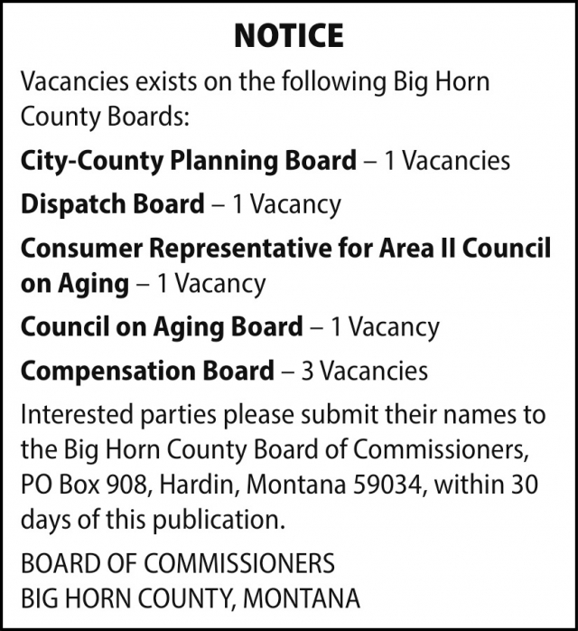 Notice, Big Horn County, Hardin, MT
