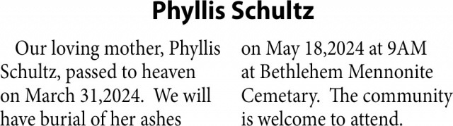 Phyllis Schultz, Obituaries, Glendive, MT