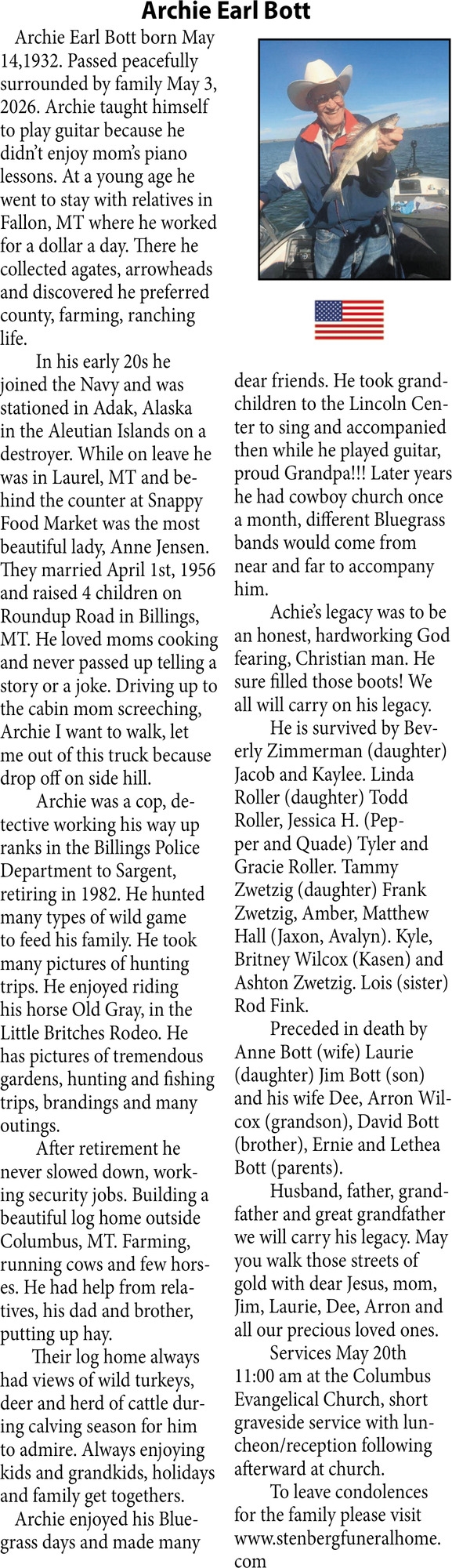 Archie Earl Bott, Obituaries, Glendive, MT