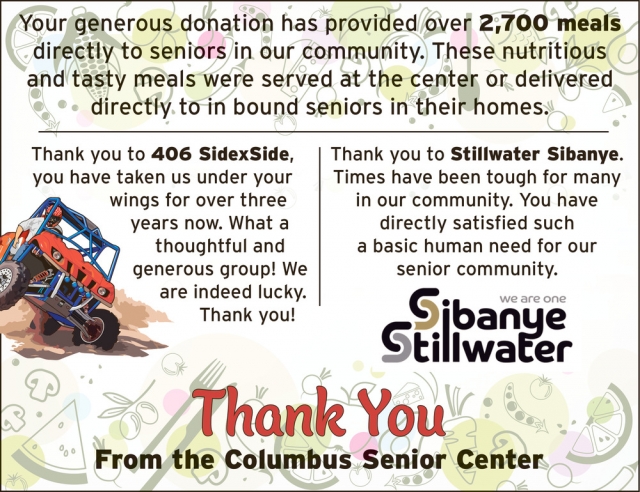 Thank You, Columbus Senior Center, Columbus, MT