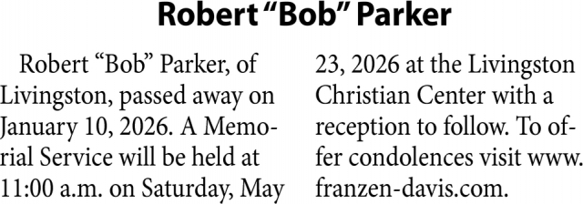 Robert "Bob" Parker, Obituaries, Glendive, MT
