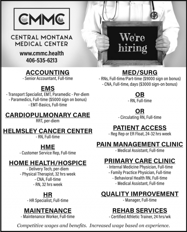 We're Hiring!, Central Montana Medical Center, Lewistown, MT