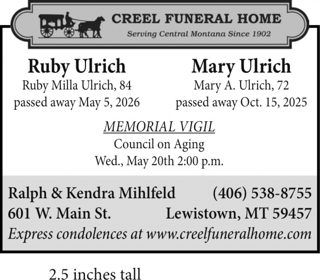 Funeral Services, Creel Funeral Home, Lewistown, MT