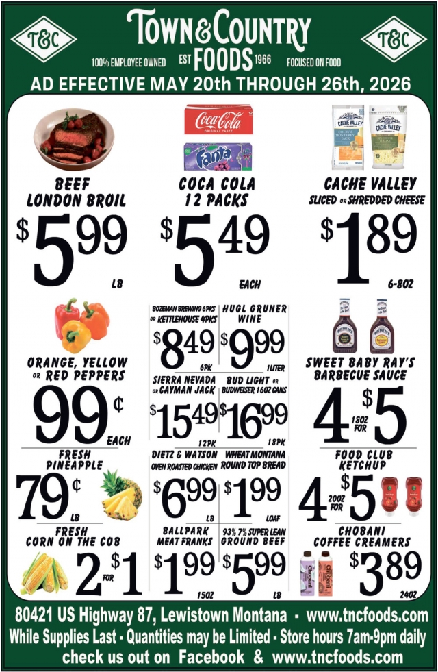 Beef London Broil, Town & Country Foods - Lewiston, Lewistown, MT