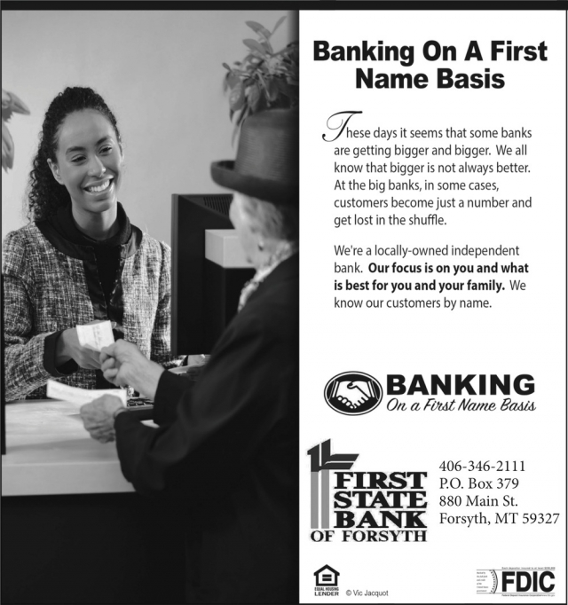 Banking on A First Name Basis, First State Bank of Forsyth, Forsyth, MT