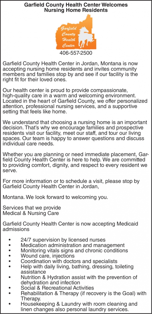 Welcome Nursing Home Residents, Garfield County Health Center