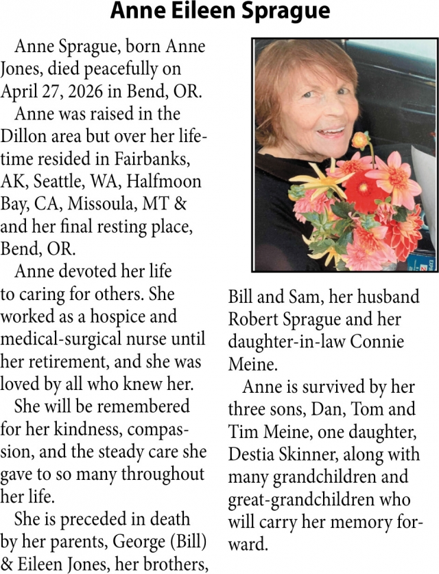 Anne Eileen Sprague, Obituaries, Glendive, MT
