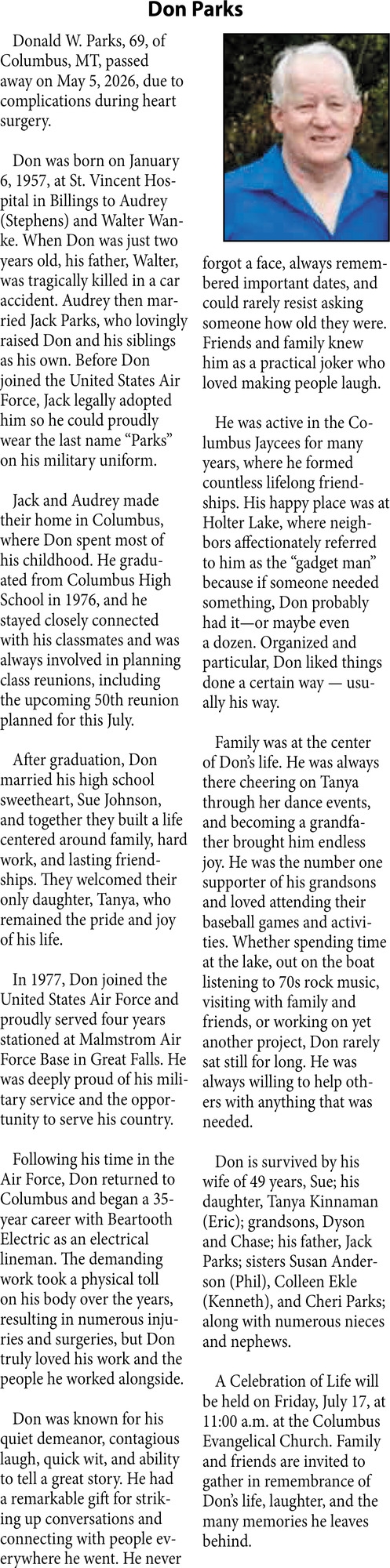 Don Parks, Obituaries, Glendive, MT