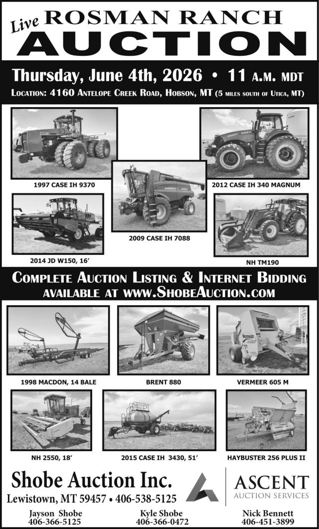 Live Rosman Ranch Auction, Shobe Auction & Realty, Lewistown, MT