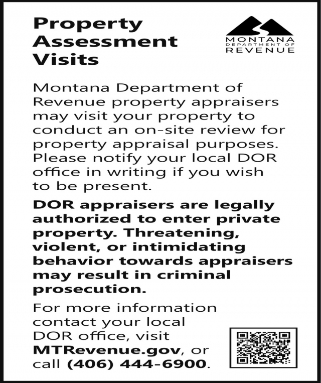 Property Assessment Visits, Montana Department of Revenue, Helena, MT