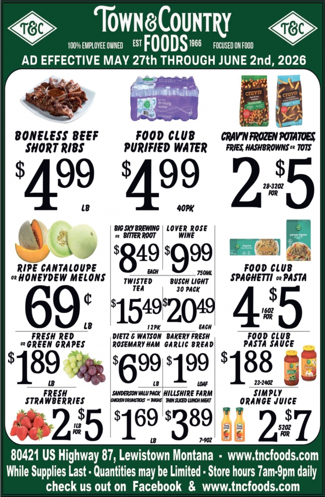 Boneless Beef Short Ribs, Town & Country Foods - Lewiston, Lewistown, MT