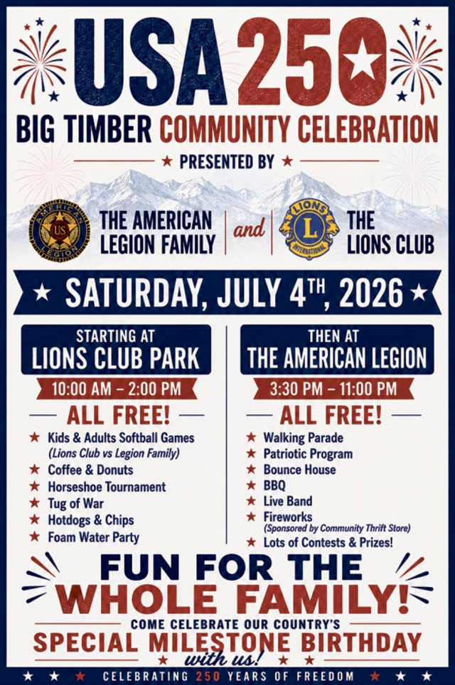 USA 250 Celebration, USA 250 Big Timber Community Celebration (July 4, 2026)