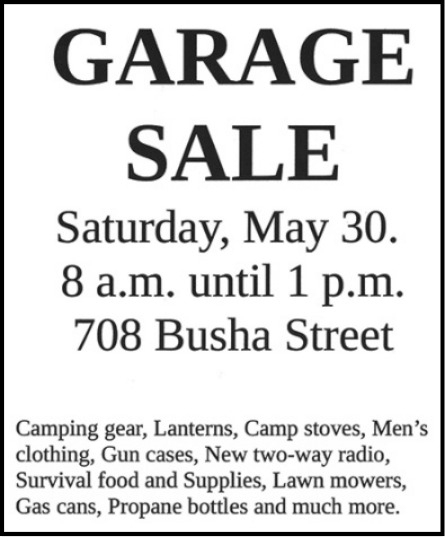 Garage Sale, 708 Busha St - Big Tiember