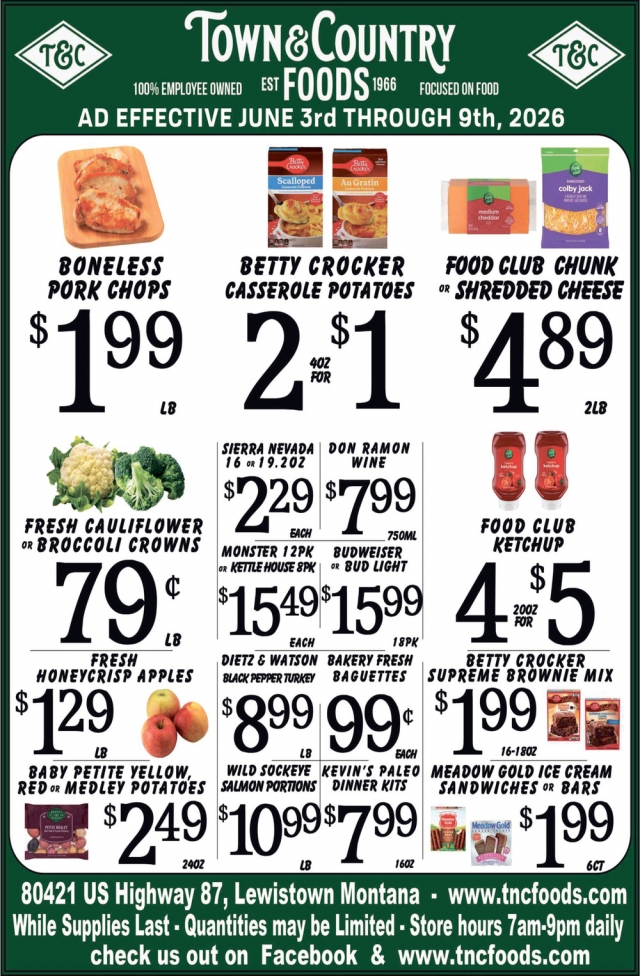 Boneless Pork Chops, Town & Country Foods - Lewiston, Lewistown, MT
