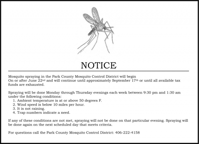 Notice, Park County Mosquito Control District, Livingston, MT