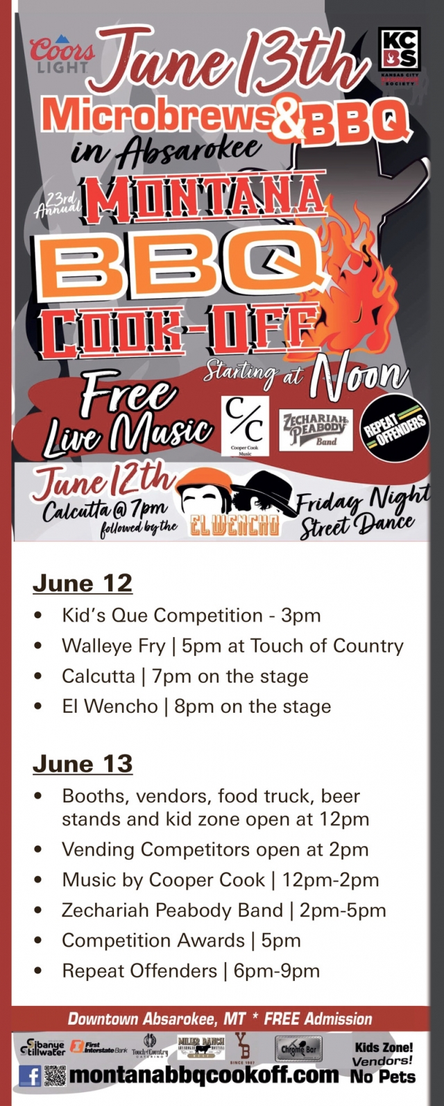 Free Live Music, 23rd Annual Montana BBQ Cook-OFF