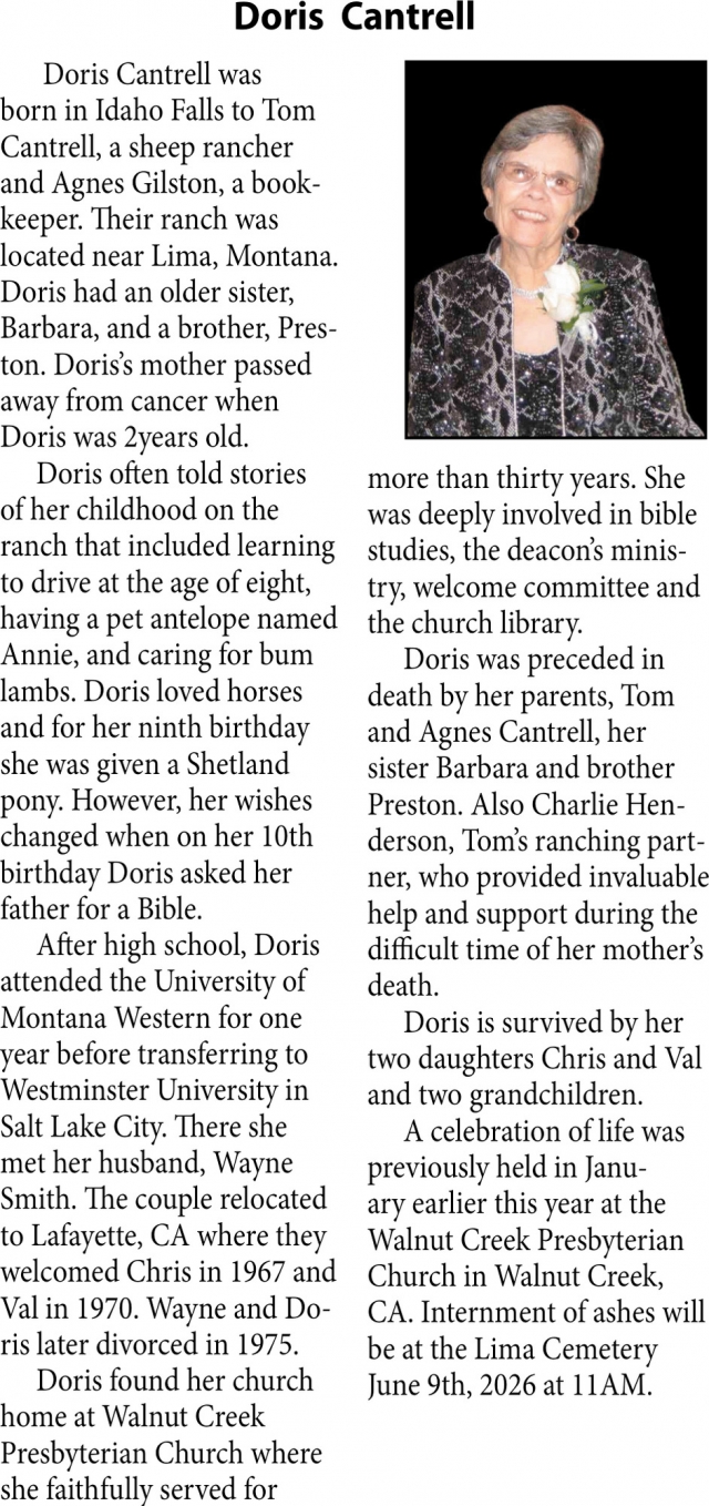 Doris Cantrell, Obituaries, Glendive, MT