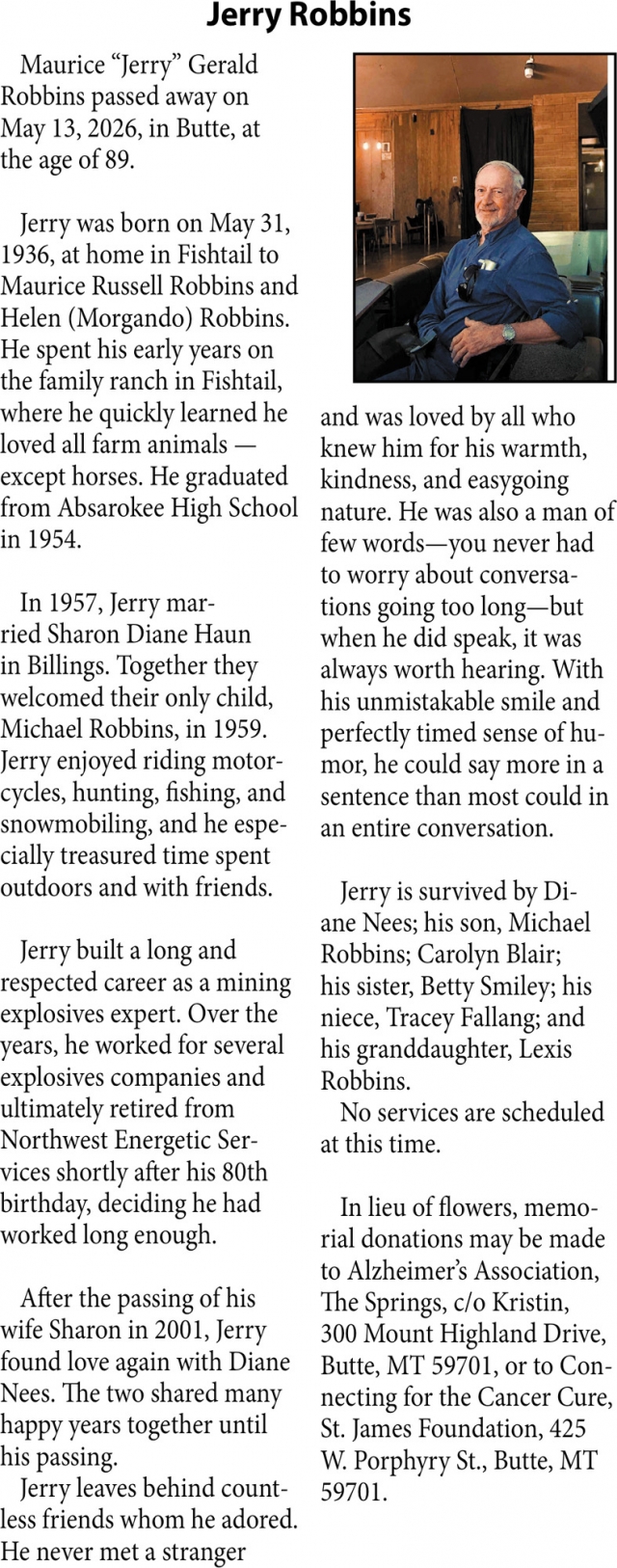 Jerry Robbins, Obituaries, Glendive, MT