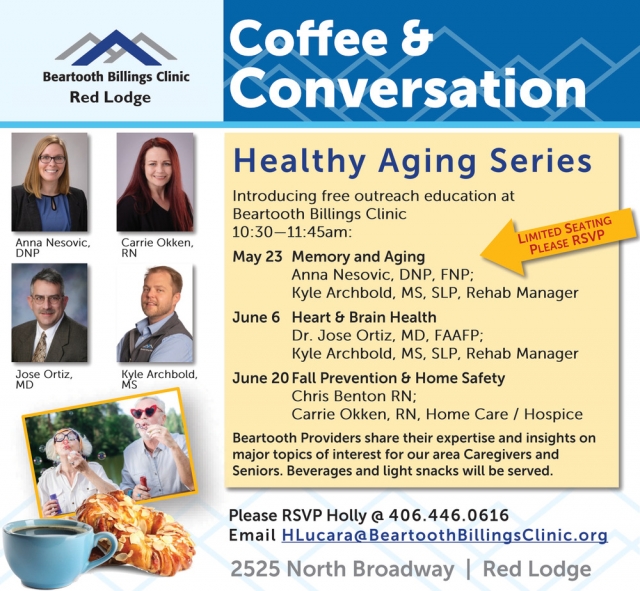 Coffee & Conversation, Beartooth Billings Clinic Coffee & Conversation (May 23 - June 6 & 20, 2024)
