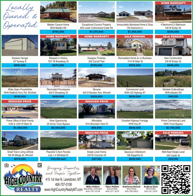 Real Estate Properties, High Country Realty, Lewistown, MT