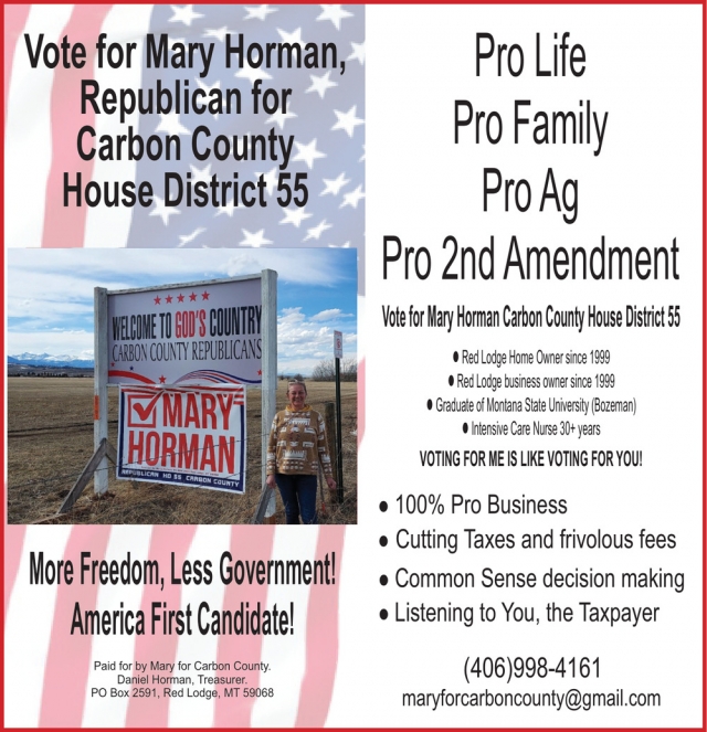 Vote for Mary Horman, Mary Horman, Red Lodge, MT