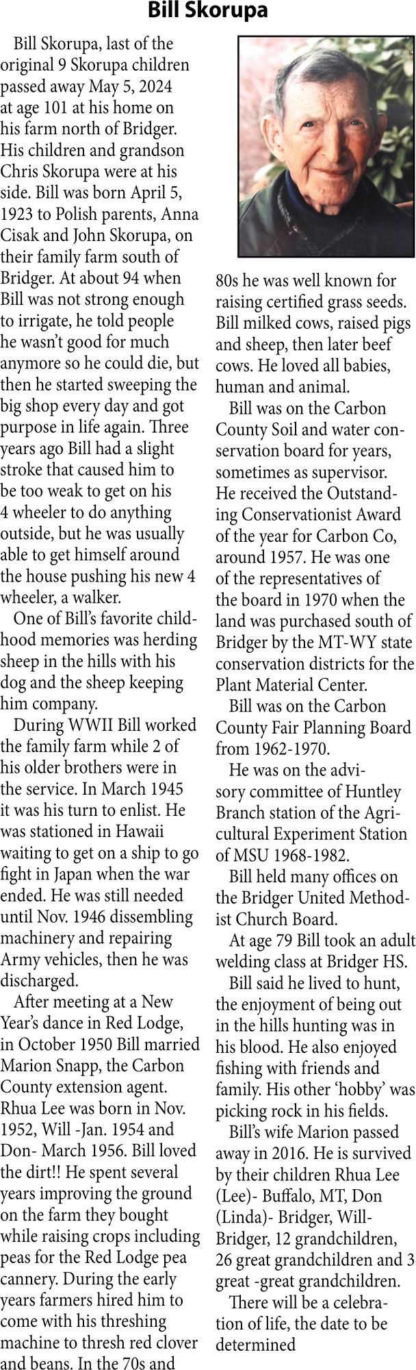 Bill Skorupa, Obituaries, Glendive, MT