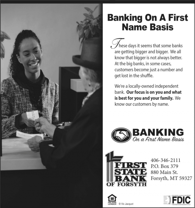 Banking Services, First State Bank of Forsyth, Forsyth, MT