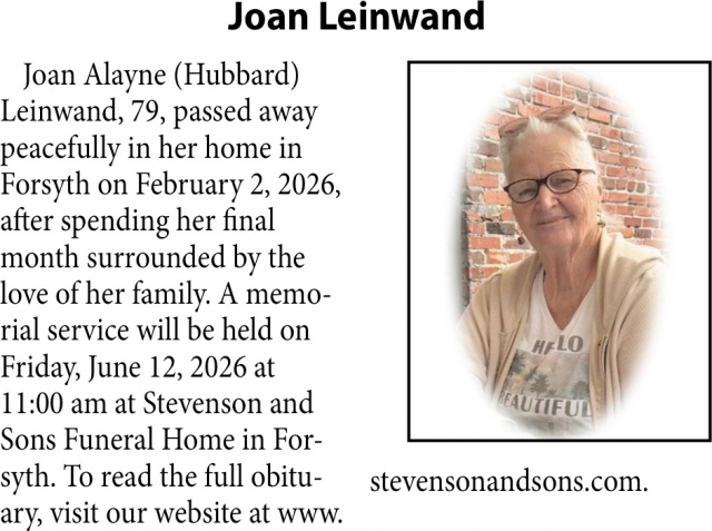Joan Leinwand, Obituaries, Glendive, MT